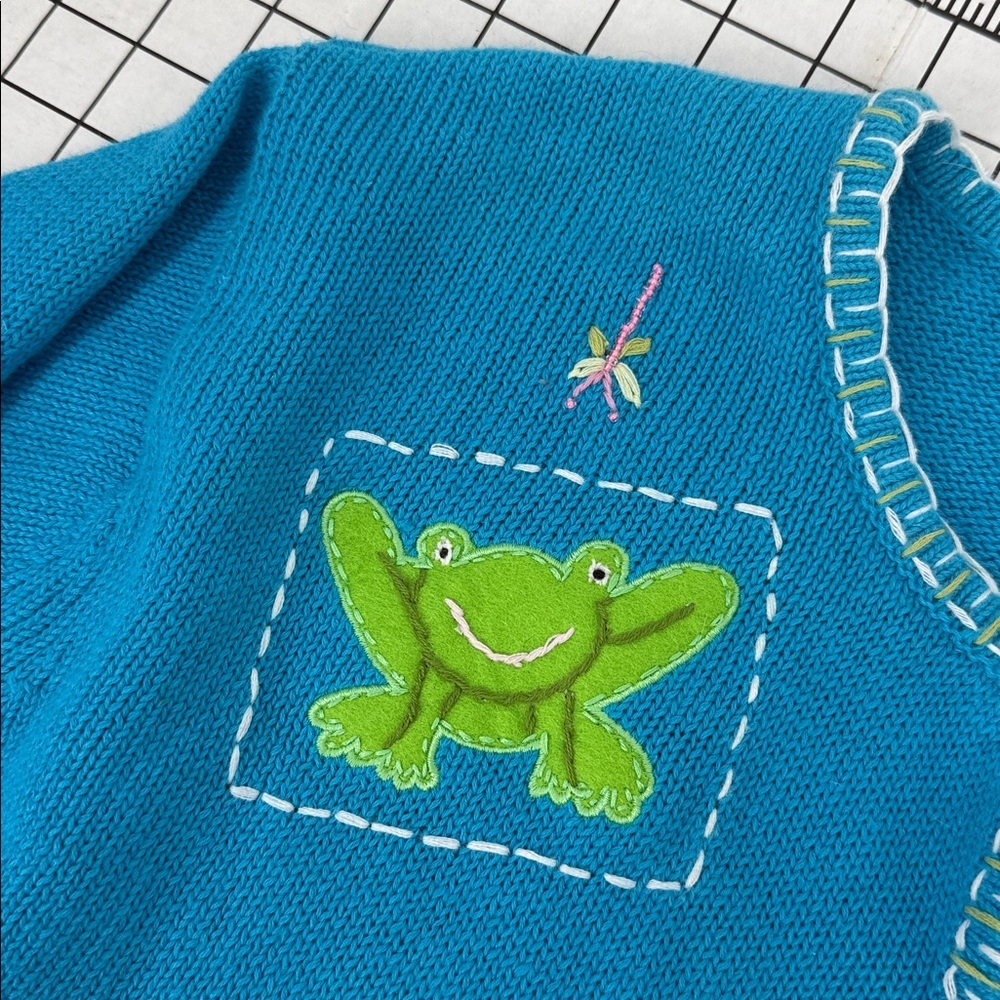 Casual living vintage cotton Cardigan w/ Frog /embroidered Lily pad Flower XL - Picture 13 of 15